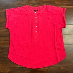 Quince Pink 100% Organic Cotton Gauze Roll Short Sleeve Shirt, XL, NWT